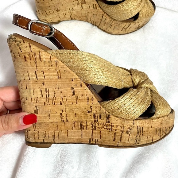 Dolce & Gabbana jute knot peep toe sling back wedges size 8.5 - Picture 5 of 16